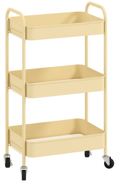 HOMCOM Three-Tier Steel Storage Trolley - Yellow
