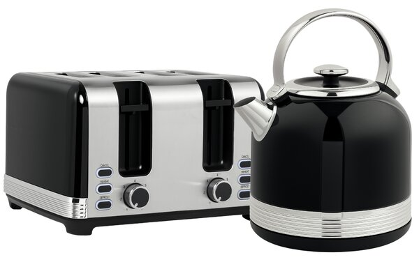 HOMCOM Polished Metal Kettle and Toaster Set - Black