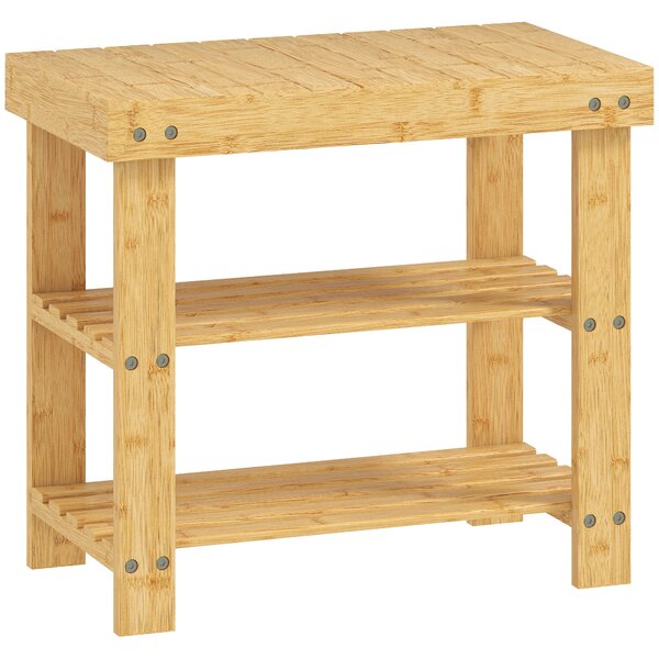 HOMCOM 3-Tier Bamboo Shoe Storage Bench - Nature Wood Finish