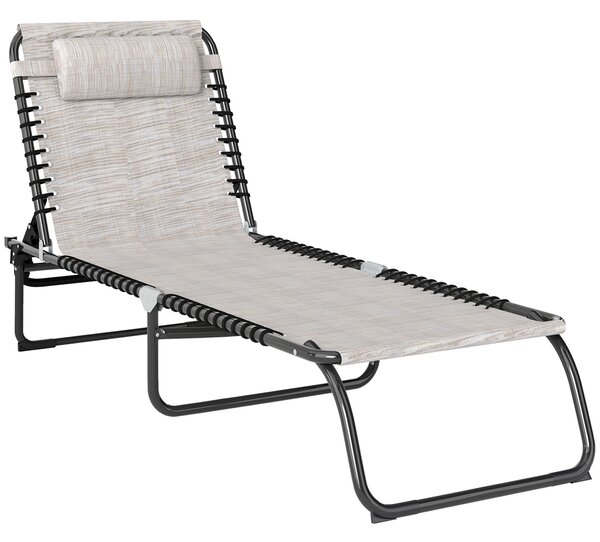 Outsunny Folding Chaise Lounge Chair Reclining Garden Sun Lounger with 4-Position Adjustable Backrest for Patio, Deck, and Poolside, Cream White