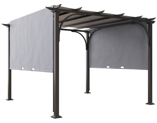 Outsunny 3 x 3(m) Garden Pergola, Outdoor Retractable Pergola Gazebo with Adjustable Canopy, Sun Shade Patio Canopy Shelter, Grey Aosom UK