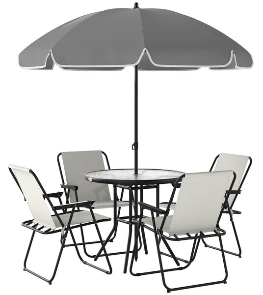 Outsunny 4 Seater Garden Furniture Set, Outdoor Garden Dining Set with Folding Chairs and Round Glass Top Table for Patio, Cream White