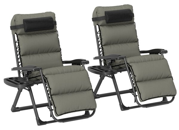Outsunny Set of Two Reclining Sun Loungers, with Cushion - Grey