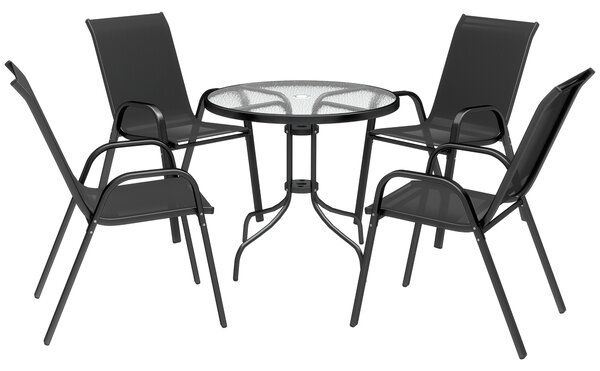 Outsunny Five-Piece Steel Patio Set, with Glass-Top Table - Black