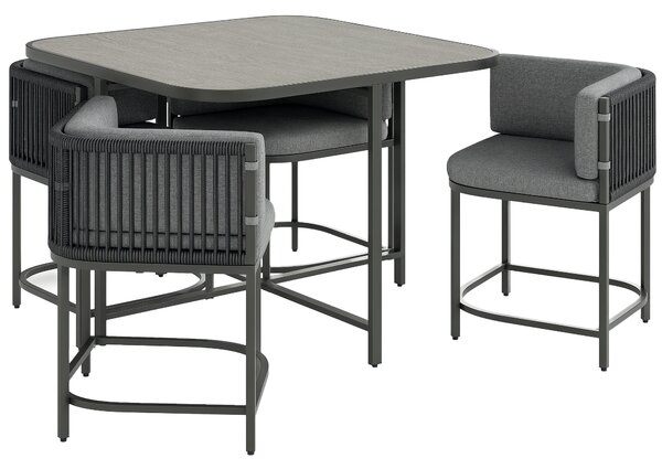 Outsunny 4-Seater Rattan Cube Garden Furniture Set with Cushions - Charcoal Grey
