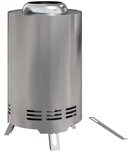 Outsunny Smokeless Fire Pit, 16 x 16 cm Stainless Steel Portable Wood Burning Firepit with Poker for Garden Camping Bonfire Party, Silver Tone