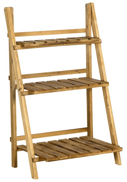 Outsunny Wooden Folding Flower Pot Stand 3 Tier Garden Planter Display Ladder Gardener Storage Shelves Rack (60L x 37W x 93H (cm)) Aosom UK