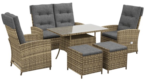 Outsunny Six-Piece Rattan Garden Set, with Reclining Chairs - Grey
