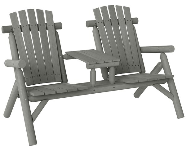 Outsunny Wood Patio Chair Bench 2 Seats w/ Centre Coffee Table, Garden Bench, Grey