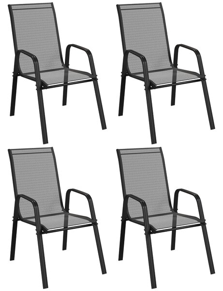 Outsunny Set of Four Stackable Mesh Seat Chairs - Black
