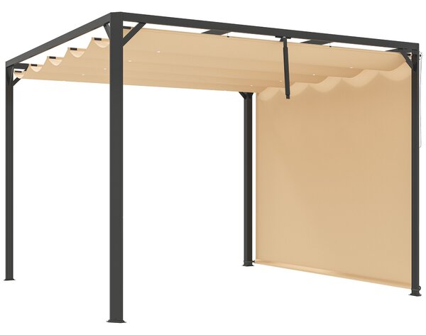 Outsunny 3 x 3m Aluminium Pergola, with Retractable Roof and Wall - Khaki