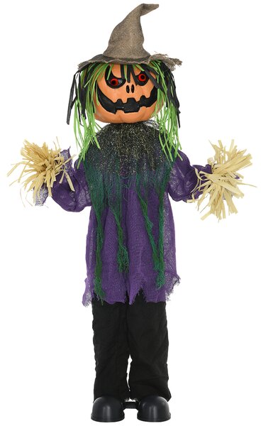 HOMCOM 114cm 45" Pumpkin Outdoor Halloween Decoration, Halloween Animatronic with Sound Activated, Light Up Eyes, Music, Animated Prop for Haunted House