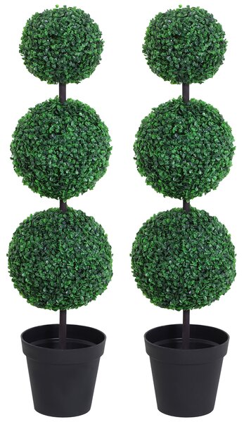 Outsunny Set of 2 Artificial Boxwood Ball Topiary Trees Potted Decorative Plant Outdoor and Indoor Décor (112cm) Aosom UK