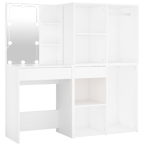 LED Dressing Table with 2 Cabinets White Engineered Wood