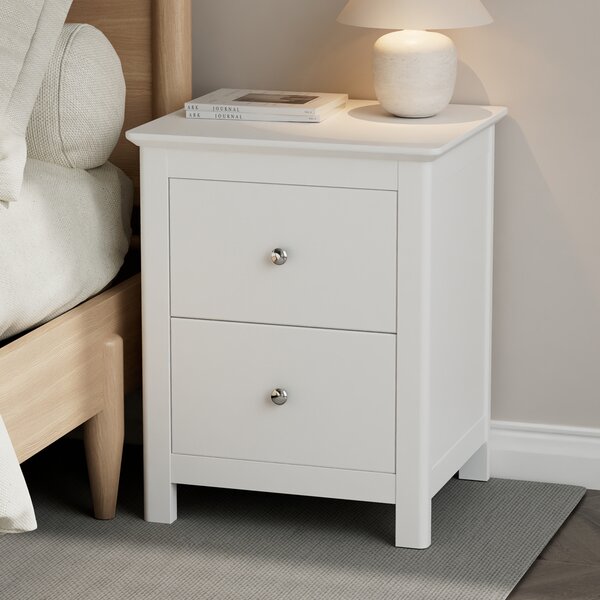 Norton Large Wooden Bedside Cabinet With 2 Drawers - White