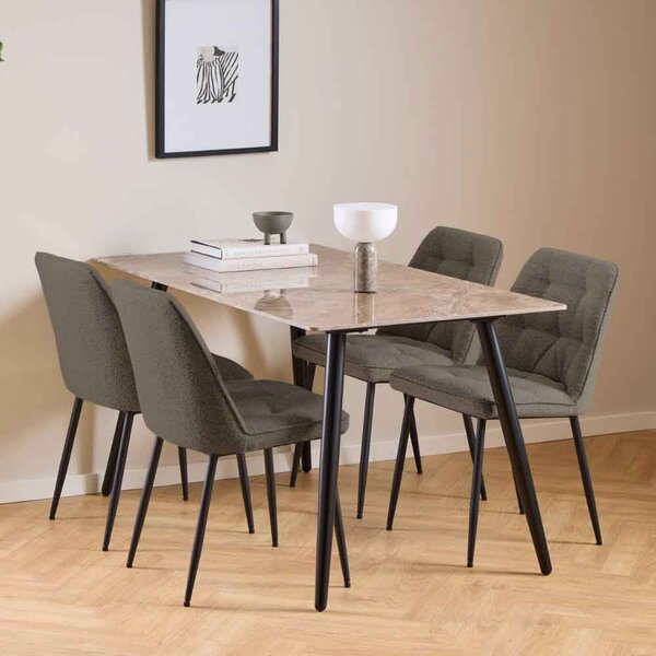 Waukee Ceramic Dining Table With 4 Chairs - Grey And Taupe