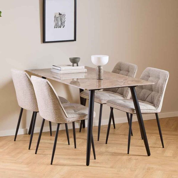 Waukee Ceramic Dining Table With 4 Chairs - Brown And Beige