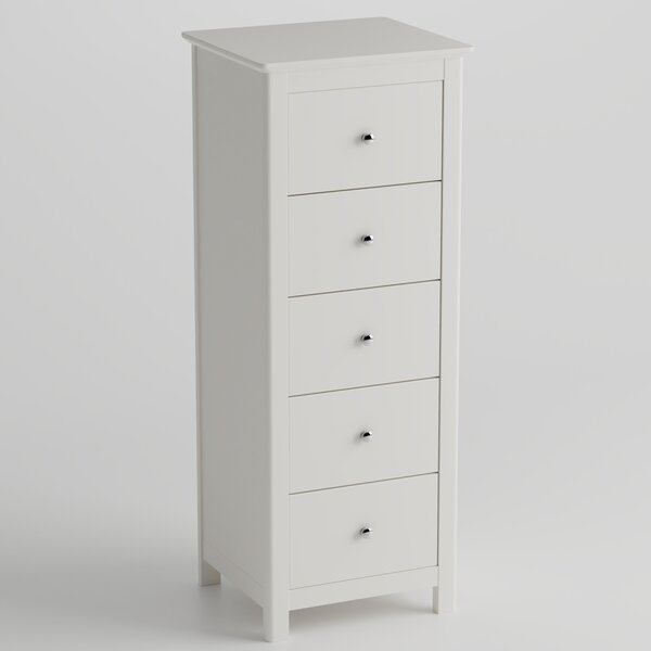 Norton Tall Wooden Chest Of 5 Drawers - White