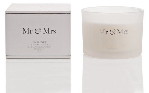 Amore Sandalwood Mr and Mrs Multi Wick Candle White