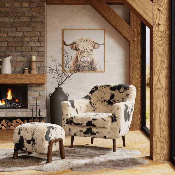 Eddie Cow Accent Chair Faux Cow Print Black and White