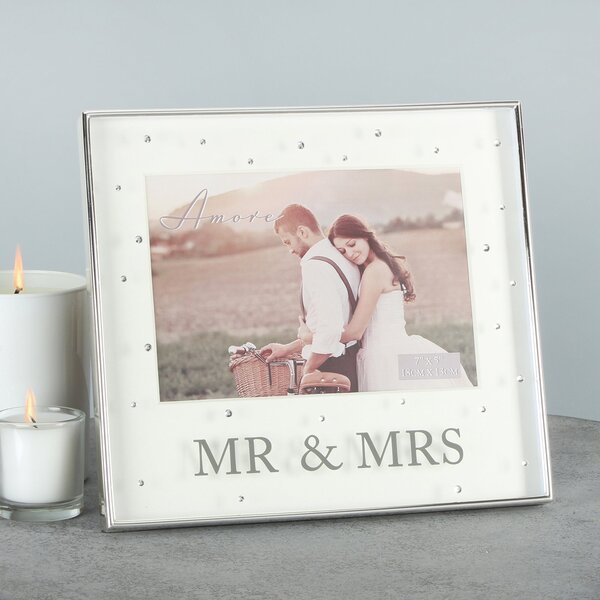 Amore Mr & Mrs Box Silver Plated Crystal Photo Frame Silver