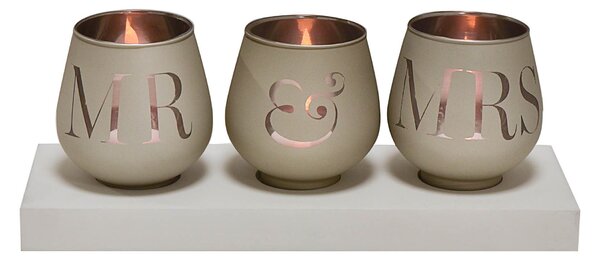 Amore Mr and Mrs Triple Tealight Holder Grey