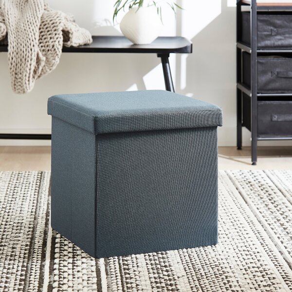 Faux Linen Cube Ottoman Pacific Blue