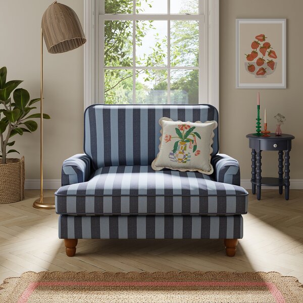 Beatrice Two Tone Woven Stripe Snuggle Chair Woven Stripe Navy