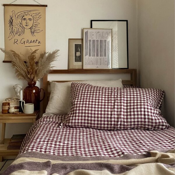 Piglet Berry Gingham 100% Linen Pillowcases (Pair) Size Square