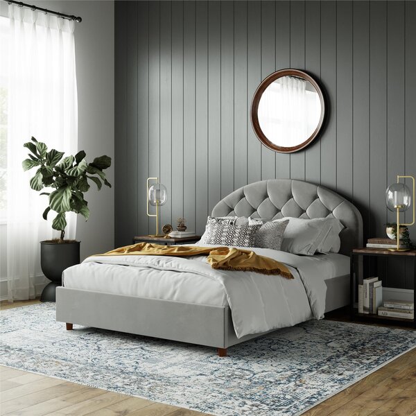 Aspen Velvet Upholstered Bed Grey