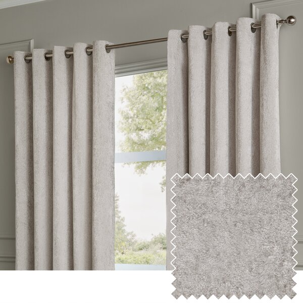 Paoletti Lustre Velvet Ready Made Eyelet Curtains Silver