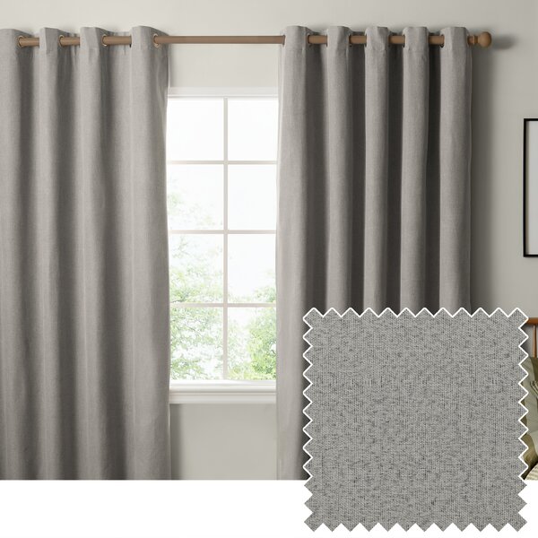 Furn Ultimate Textured Woven Ready Made Eyelet Blackout Curtains Grey
