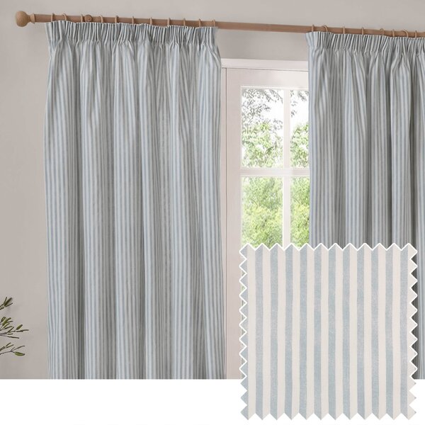 Yard Hebden Cotton Ready Made Pencil Pleat Curtains Mineral Blue