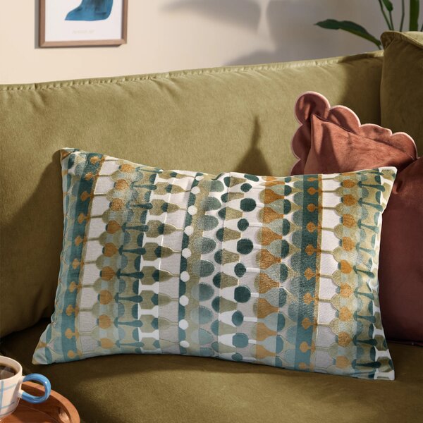 Furn Metro Abstract Velvet Jacquard 40cm x 60cm Filled Boudoir Green