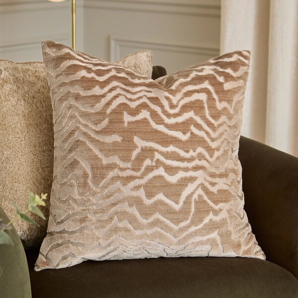 Paoletti Tierra Cut Velvet 50cm x 50cm Filled Cushion Taupe