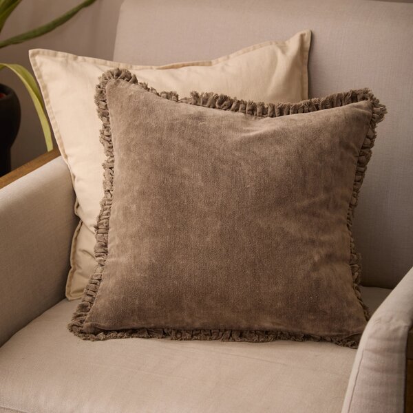 Yard Bertie Cotton Velvet 45cm x 45cm Filled Cushion Chocolate