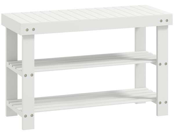 HOMCOM 3-Tier Bamboo Shoe Storage Bench - White