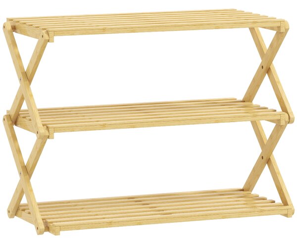 HOMCOM 3-Tier Bamboo Shoe Rack, No Assembly - Natural