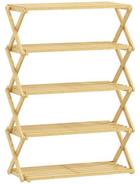 HOMCOM 5-Tier Bamboo Shoe Rack, No Assembly - Natural