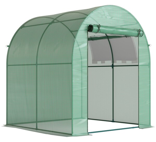 Outsunny Walk in Polytunnel, Windproof Green House for Garden with Roll-up Window and Door, 1.8 x 1.8 x 2 m, Green Aosom UK