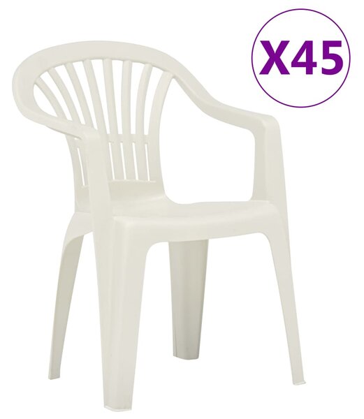 Stackable Garden Chairs 45 pcs Plastic White
