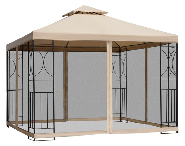Outsunny 3x3m Garden Gazebo Tent W/Netting, 2-tier Roof