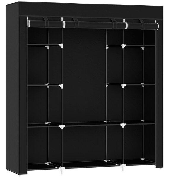 HOMCOM Portable Fabric Wardrobe with 10 Shelves, 1 Hanging Rail, Foldable Closet Storage, 150 x 43 x 162.5 cm, Black Aosom UK