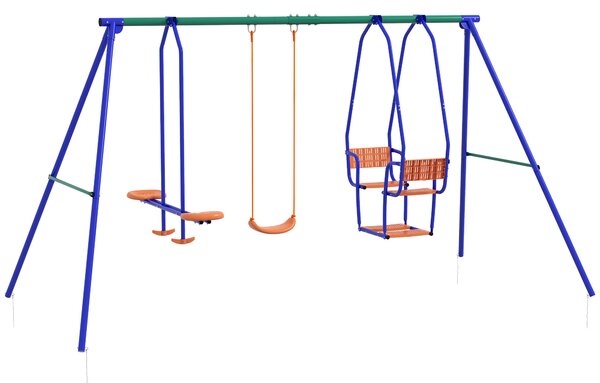 Outsunny 3 in 1 Metal Kids Swing Set with Swing Glider Rocking Chair Orange