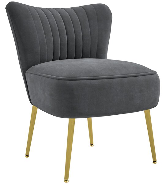 HOMCOM Modern Accent Chair, Upholstered Living Room Chair with Gold Tone Steel Legs, Wingback Armless Chair, Grey