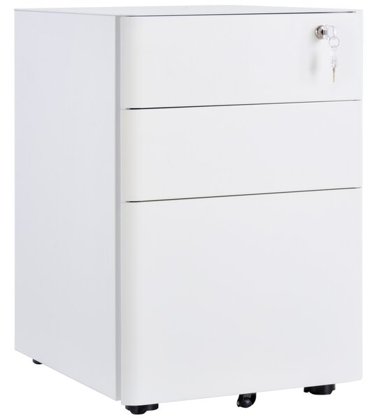 Vinsetto Fully Assembled 3 Drawer Steel Metal Filing Cabinet Lockable Rolling Vertical File Cabinet White