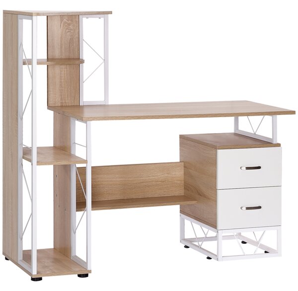 HOMCOM Office Table with Drawers & Shelves, Desk with Shelves, PC Workstation for Home Office, Study Furniture, Wooden Aosom UK