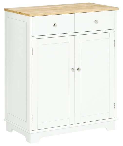 HOMCOM Kitchen Floor Cabinet Side Storage Cupboard Multi-use Sideboard Table with Solid Wood Top, Adjustable Shelf Drawer for Dining Living Room