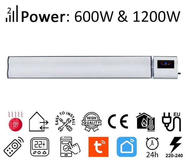 Infrared heating panels 1200W and 600W ElectricSun white 94x15cm electric heater, with thermostat, with Smart Life App Control