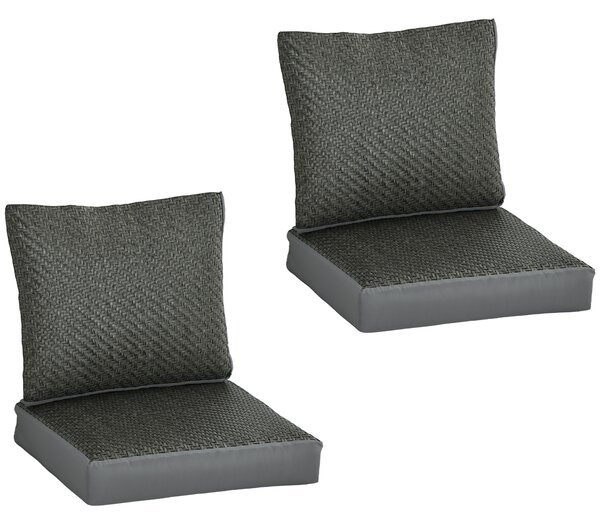 Outsunny Set of 4 Outdoor Seat Cushions with Backrest, Fabric and PE Rattan Cover, Water Repellent Seat Pads for Chair, Swing, Sofa, Grey